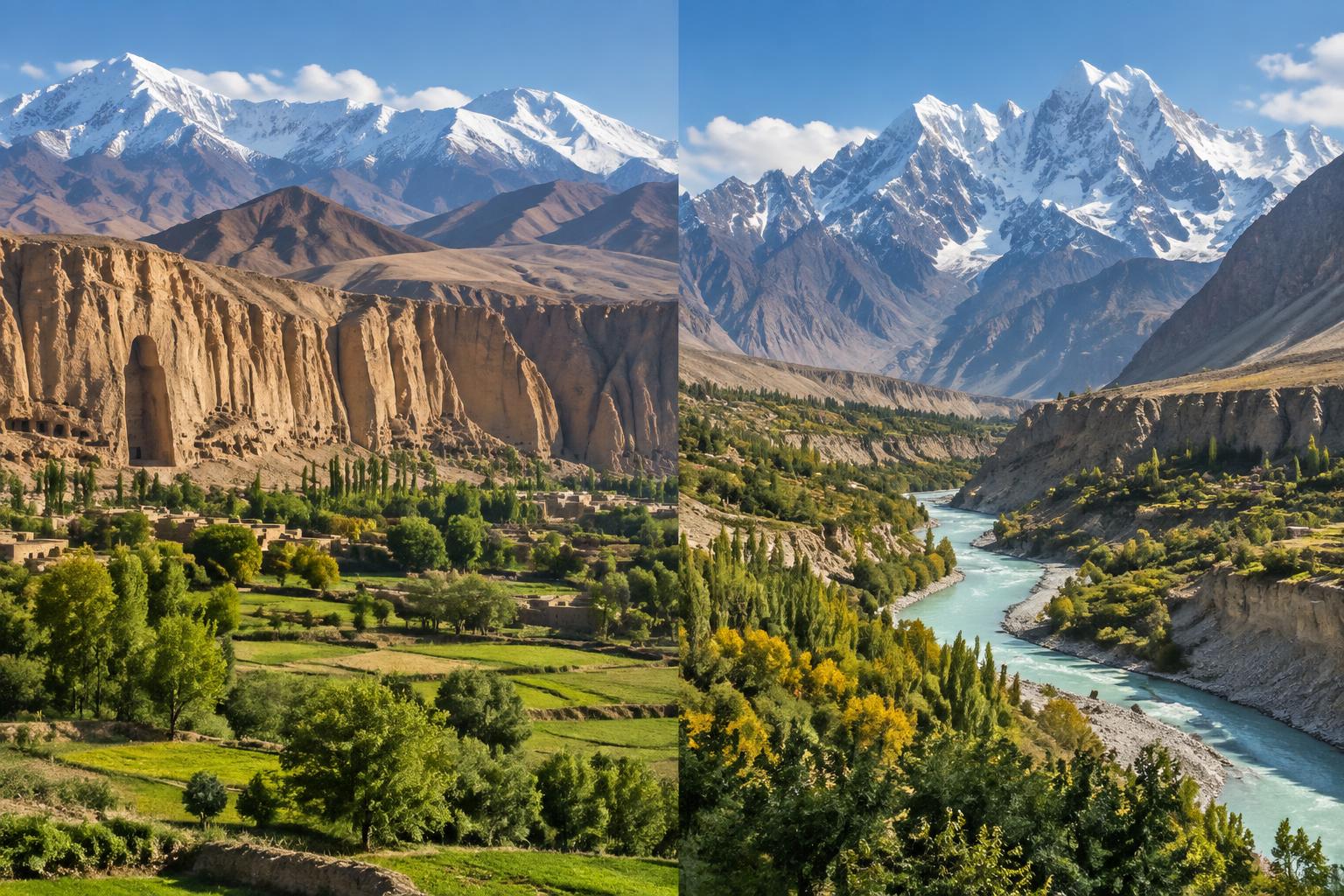 Bamiyan and Hunza mountain landscapes